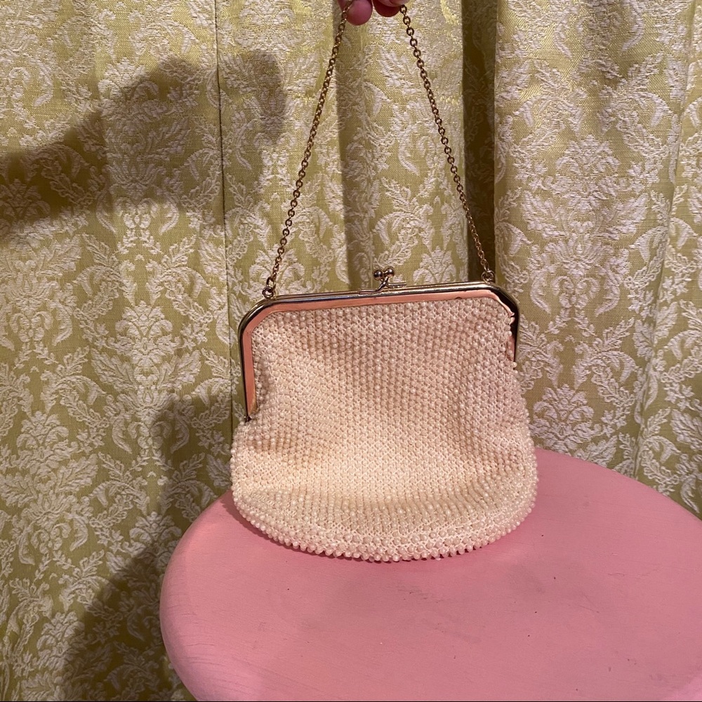🌈 Vintage 50s / 60s mini beaded cream bag